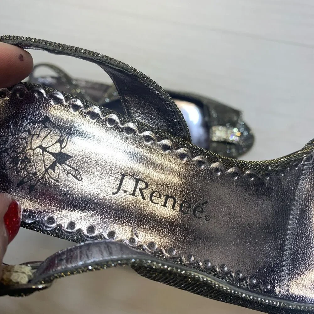 J.‎ Renee Dayna Slingback Pumps Womens Size 6.5M Metallic Silver Glitter Heel
